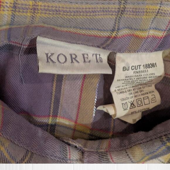 Women's Koret Purple Plaid Button Up Long Sleeve Top With Roll Up Option XL - Picture 5 of 8